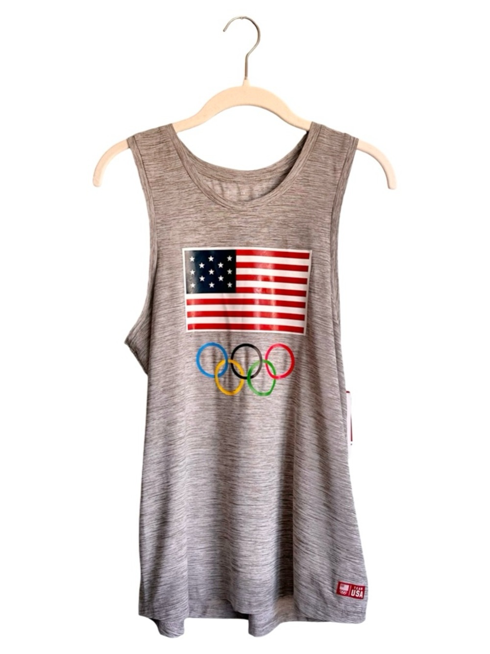 NWT Old Navy Active Team USA Apparel Gray Tank Top USA Flag Olympic Rings Small